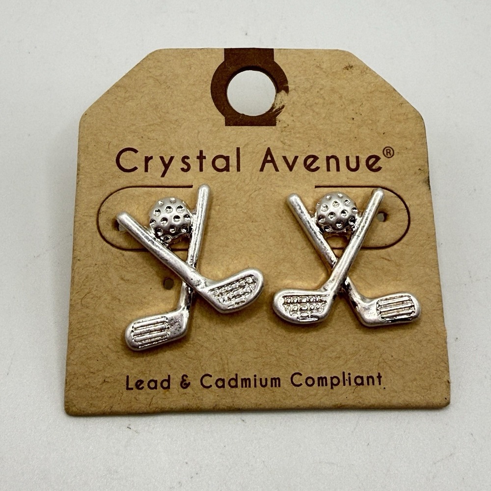 Women's Crystal Avenue Silver Tone Golf Club Stud Earrings